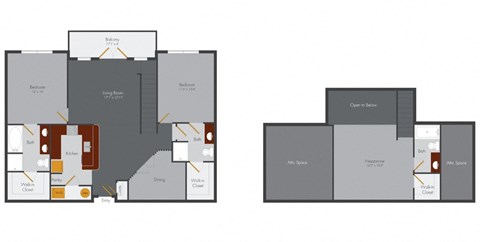 Floor plan for 2 beds, 3 baths, 1566 sqft